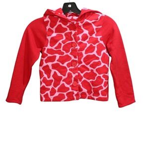 Kelly's Kids Red Pink Giraffe Print Hooded Sweatshirt Girls Size S 5–6 Y2K